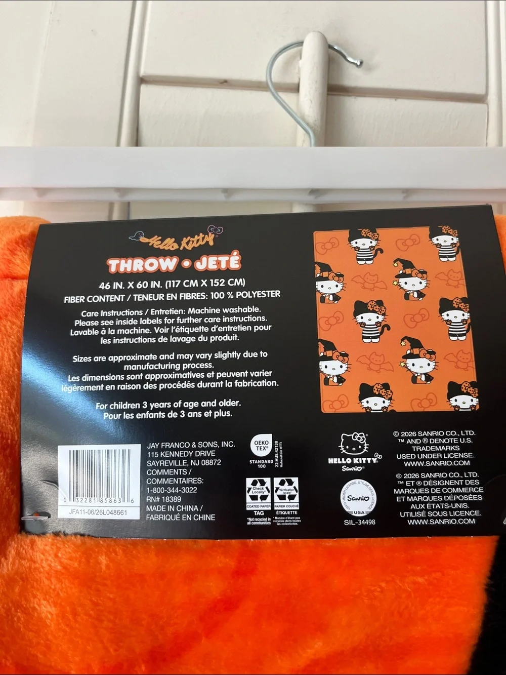 🎃 NWT Hello Kitty Halloween Orange Throw Blanket 46x60 Sanrio Witch 👻